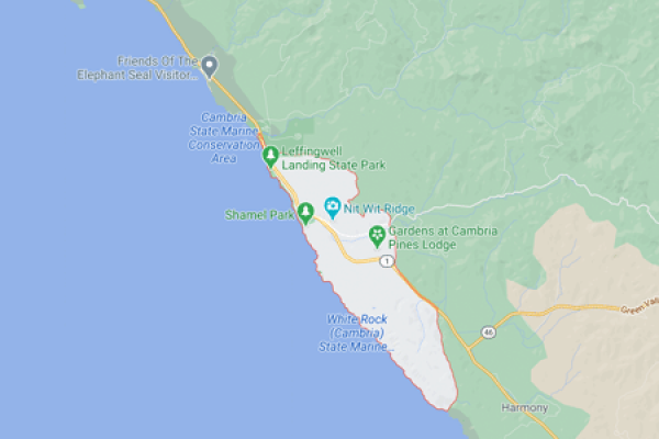image of google maps of Cambria, California area