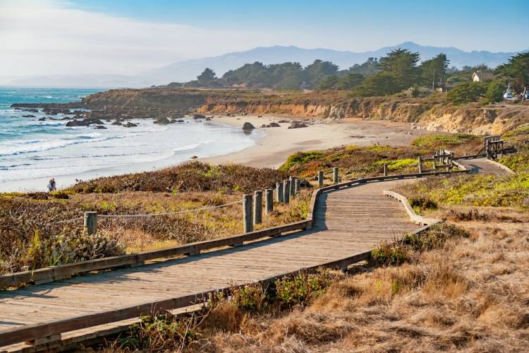 Boardwalk along Moonstone Beach in Cambria, California. 