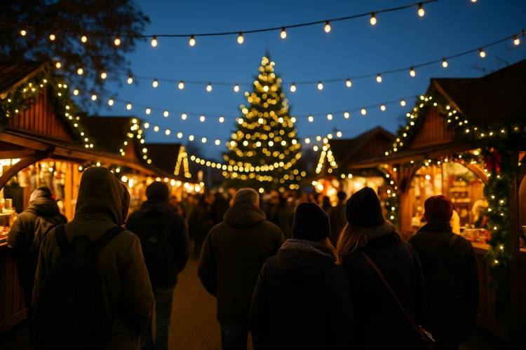 people at a Christmas market