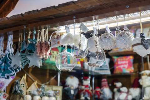 ornaments hanging in a shop