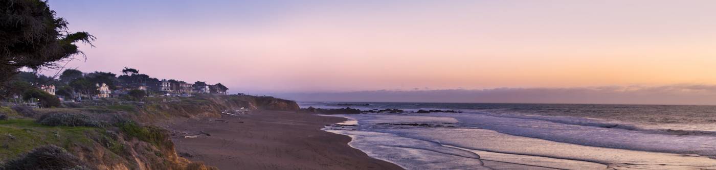 sunset on moonstone beach in Cambria, California