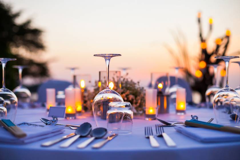 Beautifully set table at twilight 
